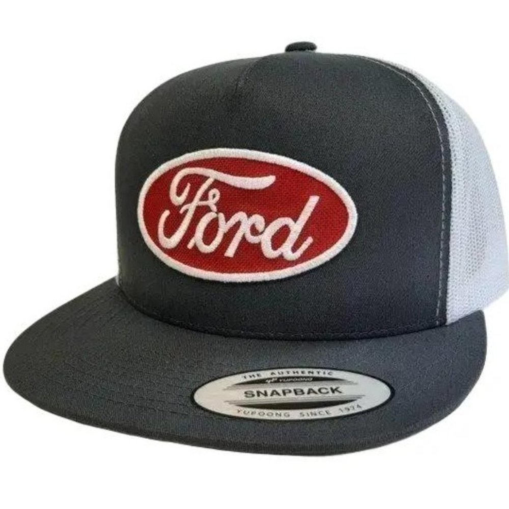 70s 80s Classic Ford Fans Retro Red Oval Embroidered Patch Flat Bill Mesh Snapba